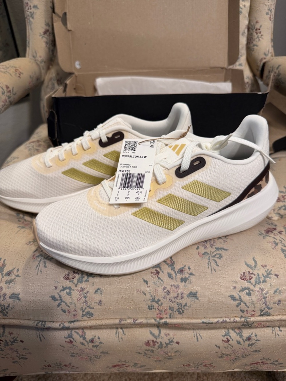 adidas White and Olive Running Sneakers with Brown Accents